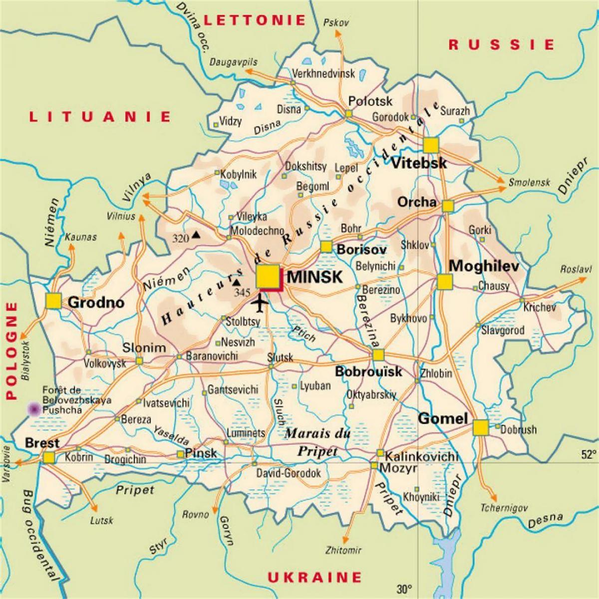 Kart over Hviterussland byer