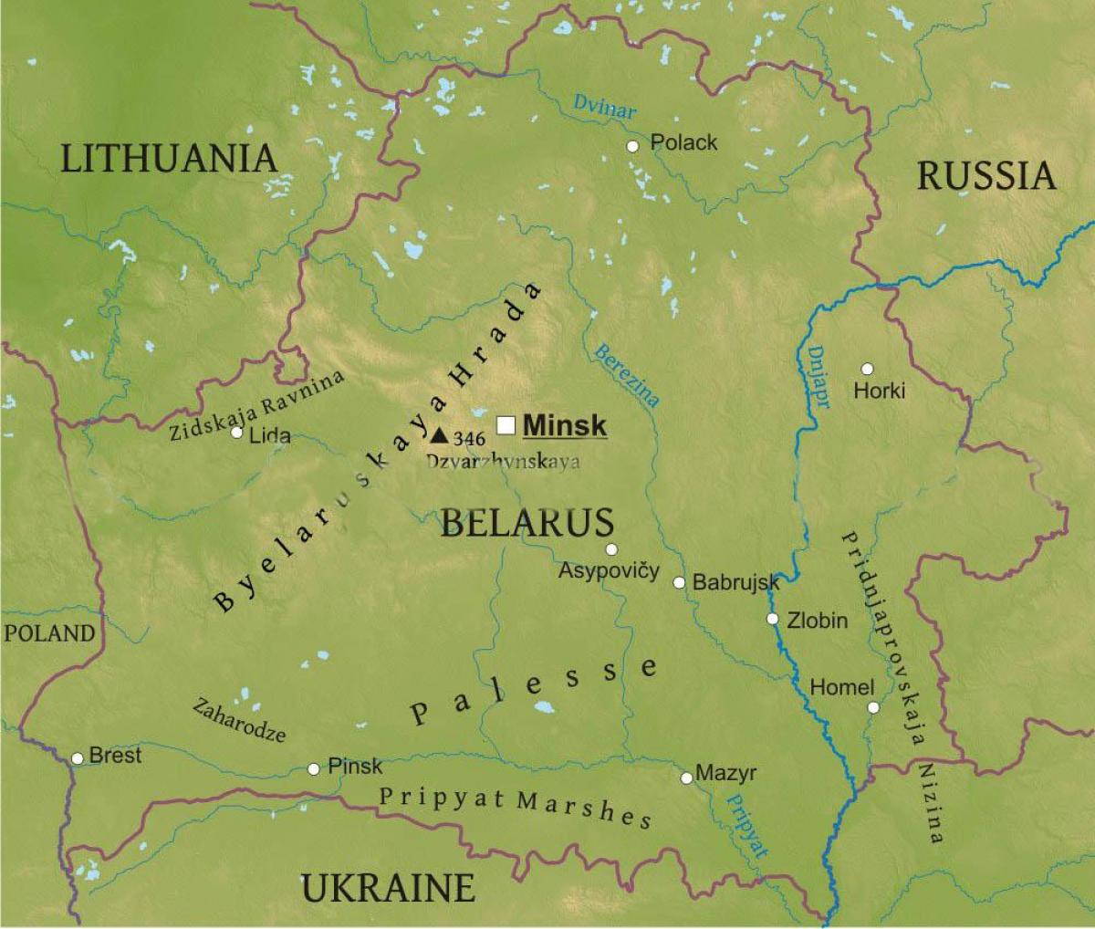 Kart over Hviterussland fysisk